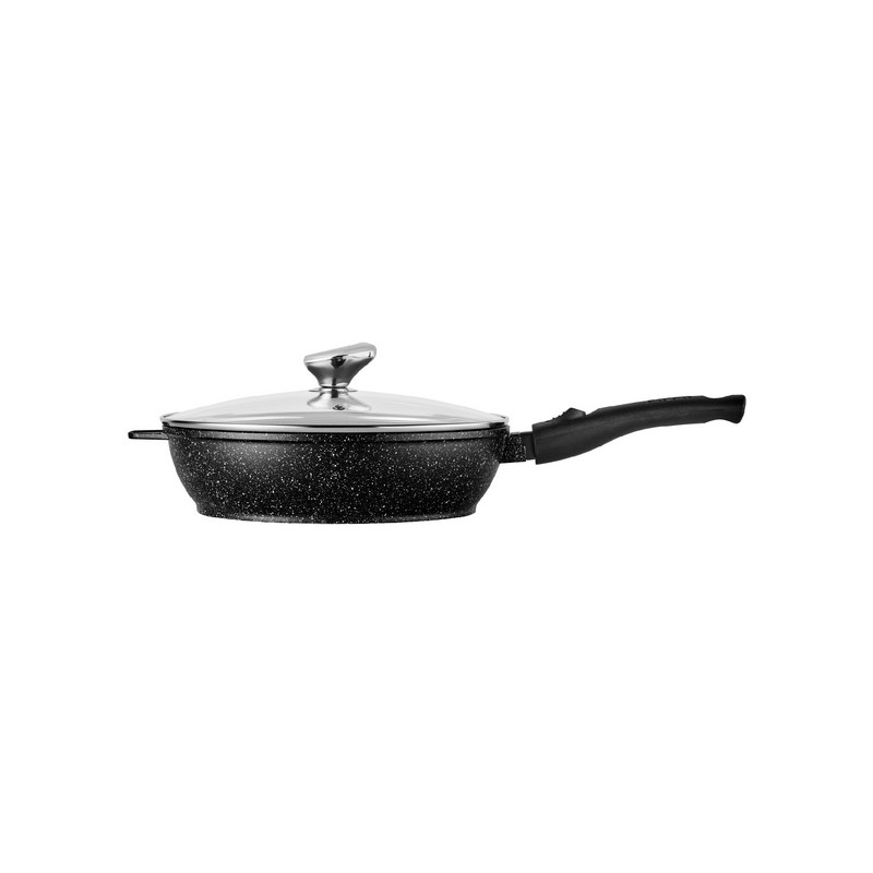 PREMIUM - SAUTEUSE 28 CM FONTE D'ALUMINIUM MANCHE AMOVIBLE AVEC COUVERCLE VERRE BOITE COULEUR